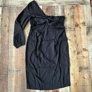 Plus Black Woven One Shoulder Midi Dress Size 16 PrettyLittleThing